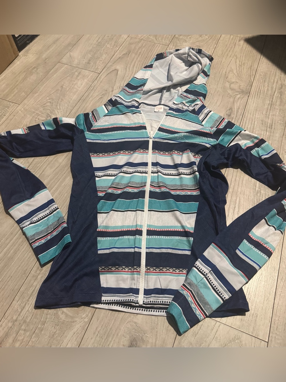 Loco Boutique Striped Da Stripes Hooded Rash Guard for Swim - Teal & Navy